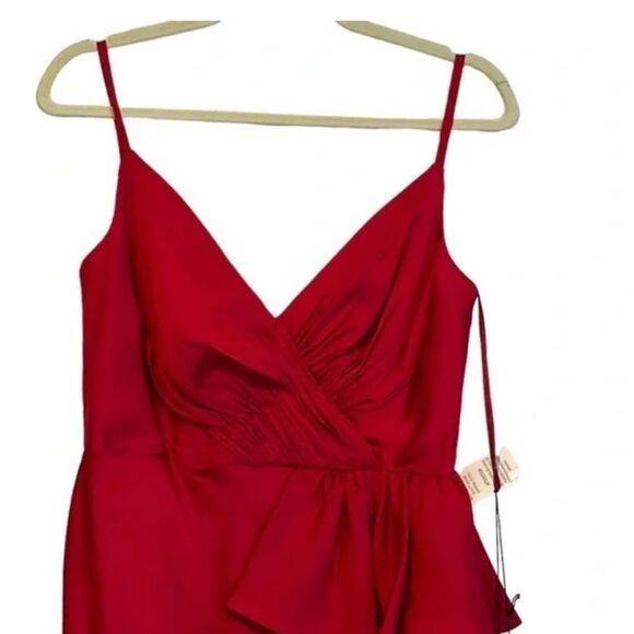 Mac Duggal 67815 Satin Ruffle Asymmetrical Gown Red | Size 8 - Picture 6 of 9